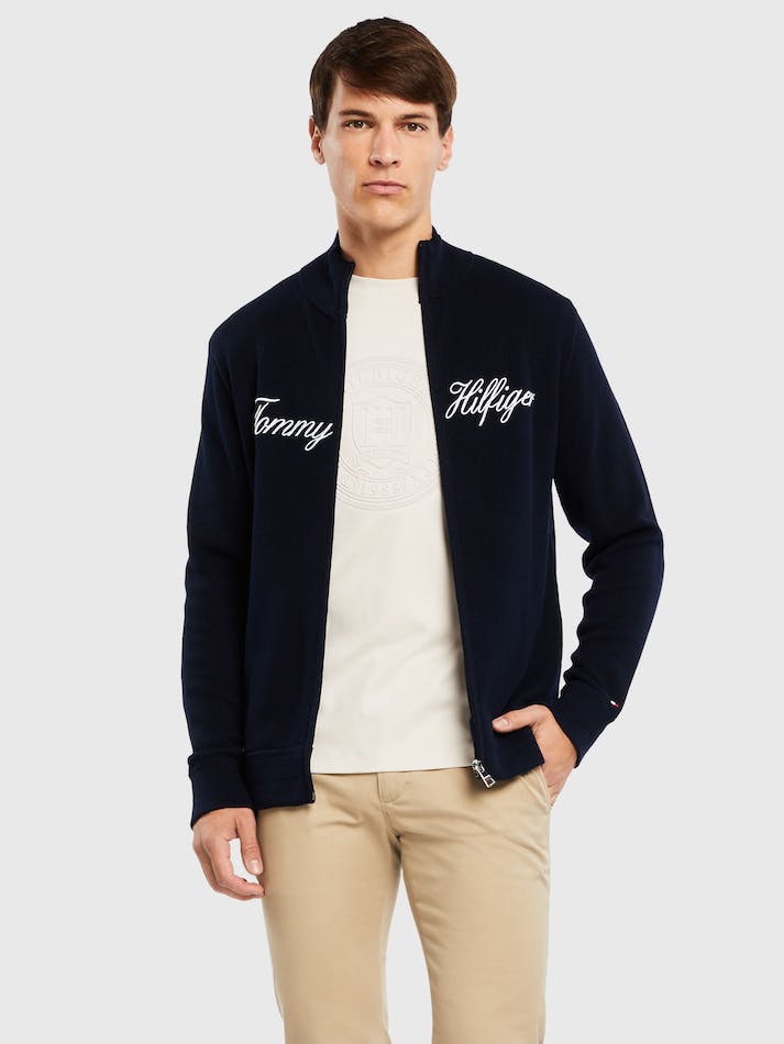 Tommy Hilfiger Lux Script Zip Men\'s Jackets Blue | pYCk3EDjY91b