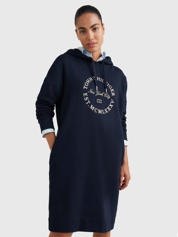 Tommy Hilfiger Metallic Logo Organic Cotton Hoodie Women's Dress Blue | Etl8gyMTF5dJ