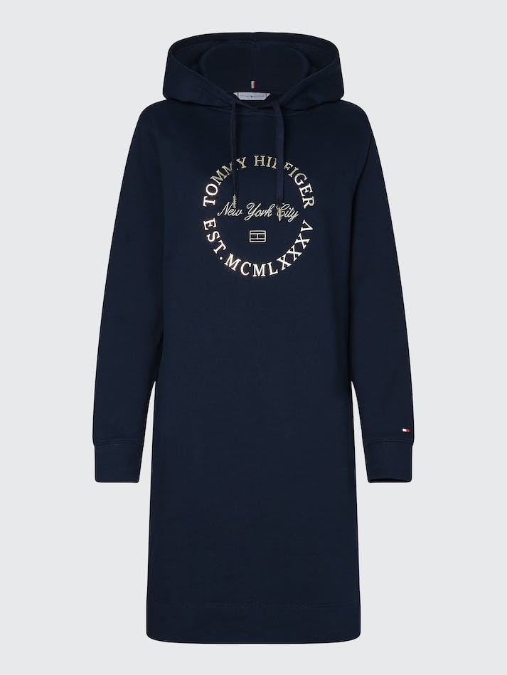 Tommy Hilfiger Metallic Logo Organic Cotton Hoodie Women's Dress Blue | Etl8gyMTF5dJ