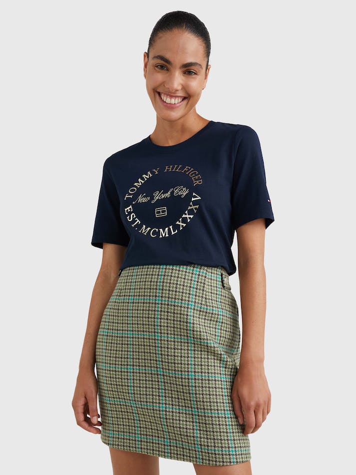 Tommy Hilfiger Metallic Logo Women's T Shirts Blue | iuOnXKFvnRLo