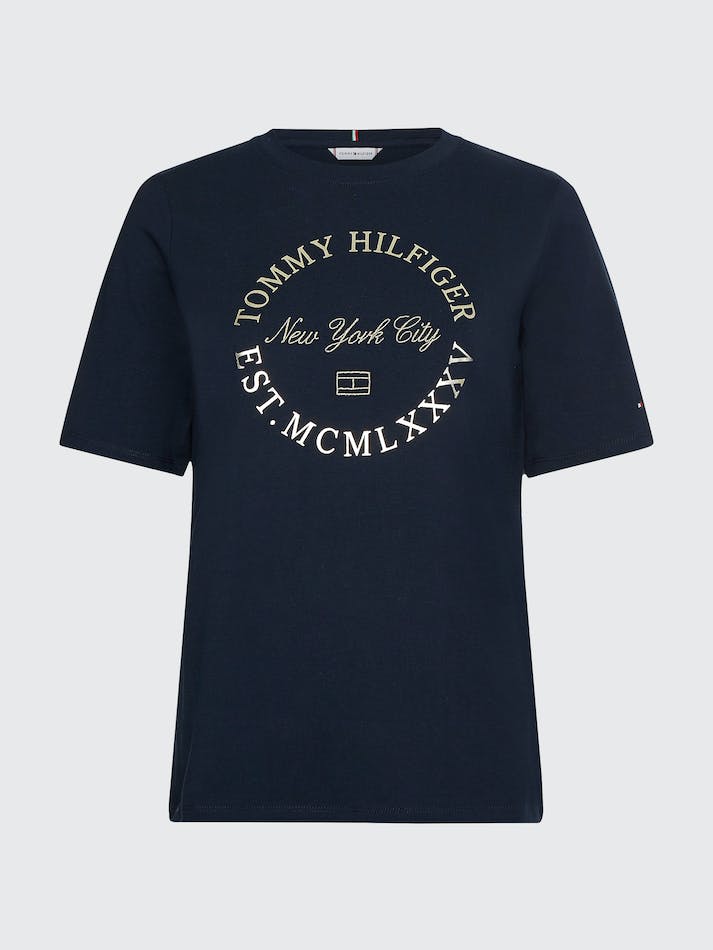 Tommy Hilfiger Metallic Logo Women's T Shirts Blue | iuOnXKFvnRLo