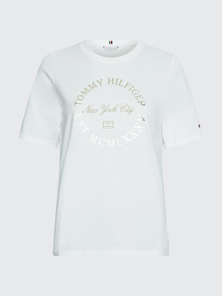 Tommy Hilfiger Metallic Logo Women's T Shirts White | 7lkwnU117Ent