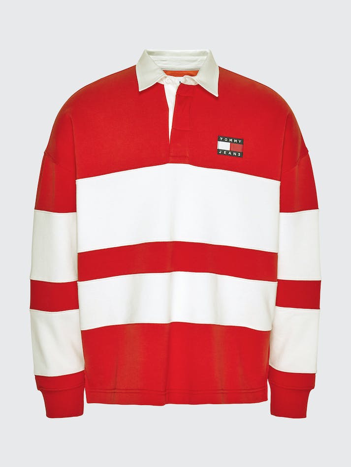 Tommy Jeans Mixed Stripe Rugby Men's Shirts Deep Red | 22FkSZ2HnMur