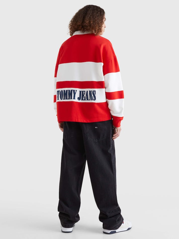 Tommy Jeans Mixed Stripe Rugby Men's Shirts Deep Red | 22FkSZ2HnMur