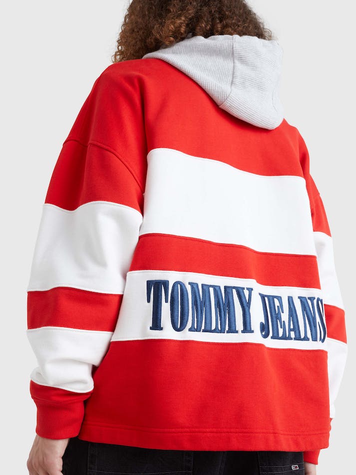 Tommy Jeans Mixed Stripe Rugby Men's Shirts Deep Red | 22FkSZ2HnMur