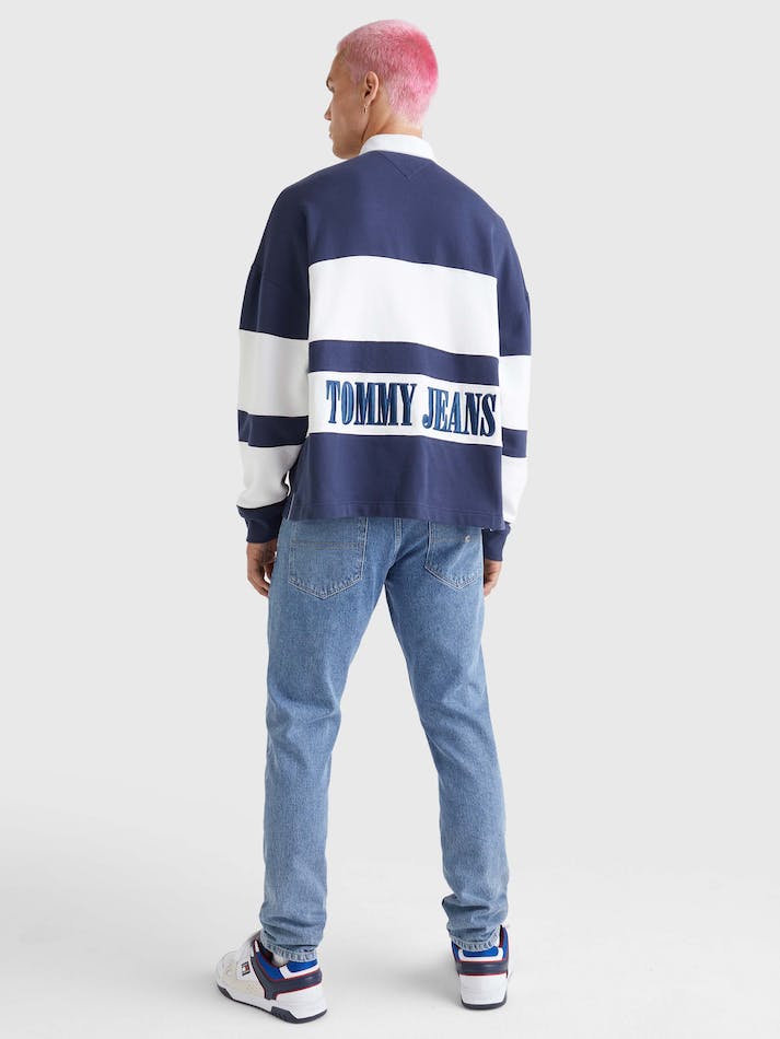 Tommy Jeans Mixed Stripe Rugby Men's Shirts Navy | f0dx25tfoV3p