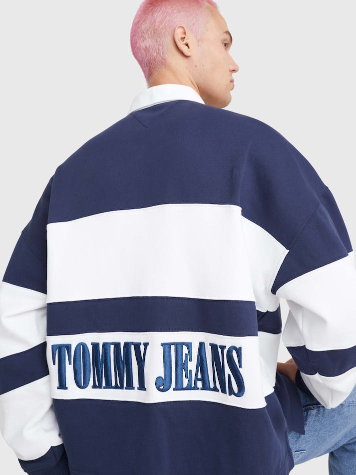 Tommy Jeans Mixed Stripe Rugby Men's Shirts Navy | f0dx25tfoV3p