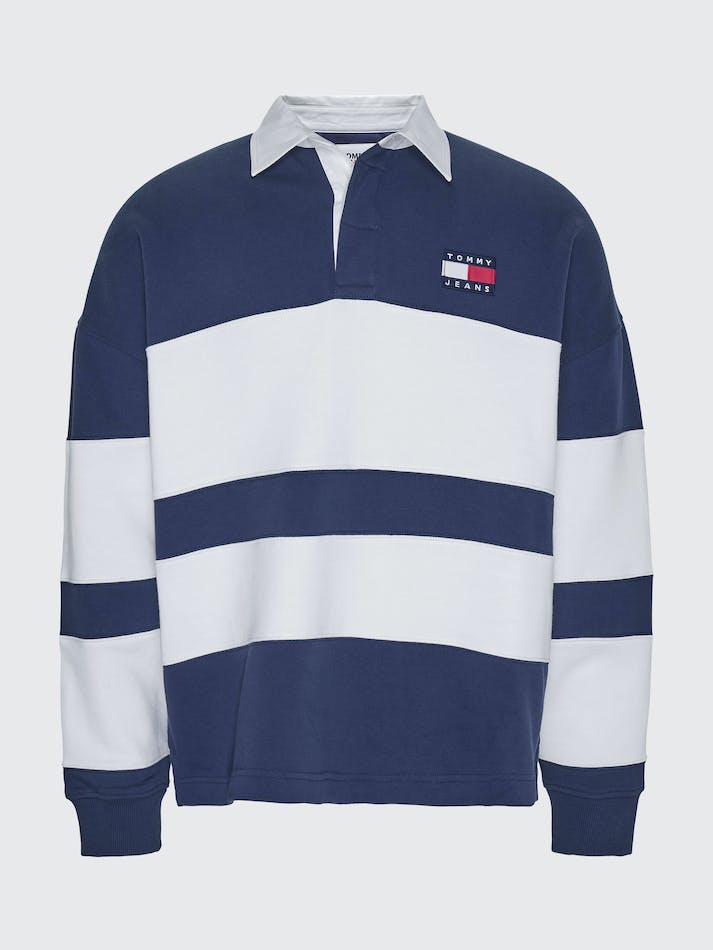 Tommy Jeans Mixed Stripe Rugby Men's Shirts Navy | f0dx25tfoV3p