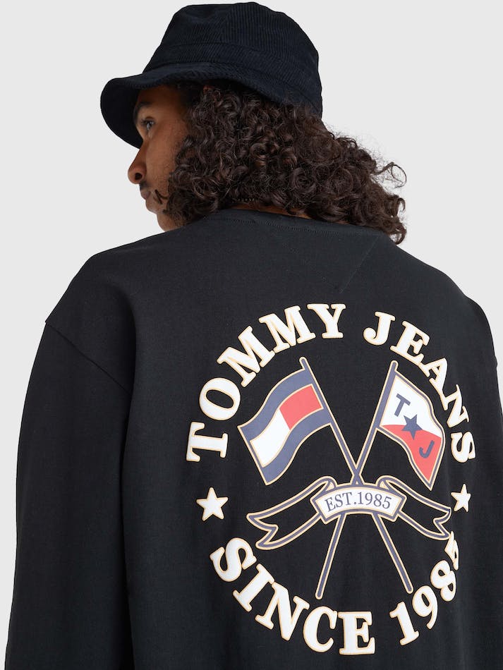 Tommy Jeans Modern Back Logo Long Sleeve Men's T Shirts Black | lBJv7MOn8bSv