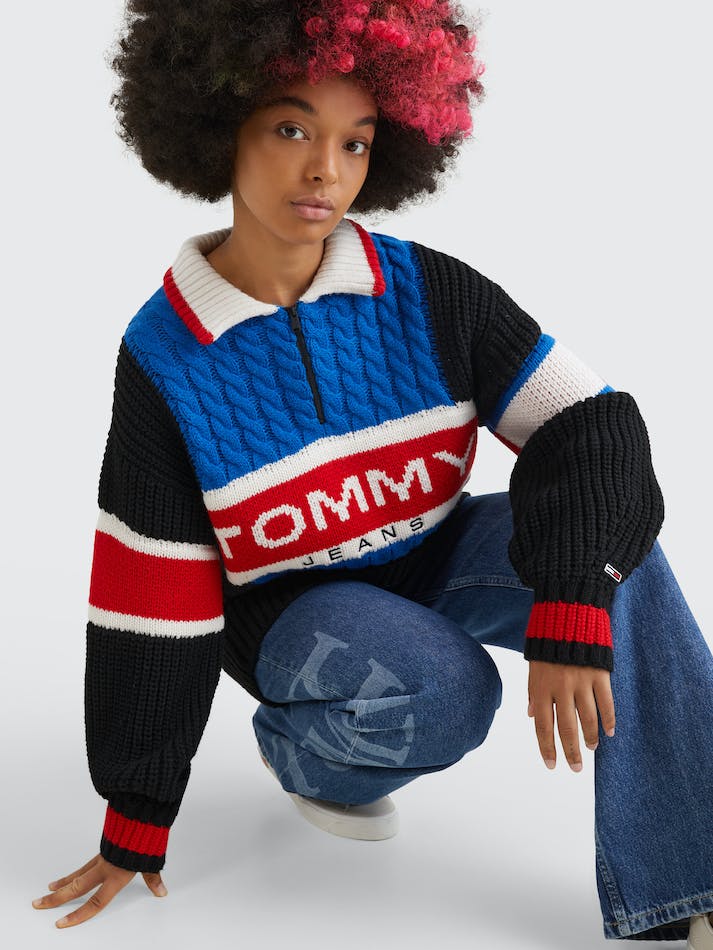 Tommy Jeans Modern Colour-Blocked Women's Jumpers Black / Multicolor | e1Ssow9hTeVX