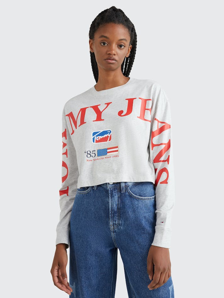 Tommy Jeans Modern Logo Crop Women's T Shirts Silver Grey | PTjuaVQSNW8l