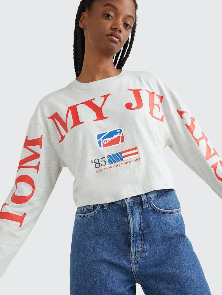 Tommy Jeans Modern Logo Crop Women's T Shirts Silver Grey | PTjuaVQSNW8l