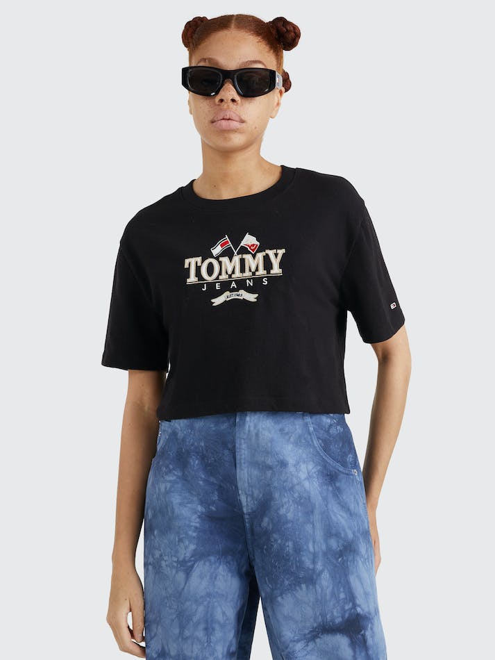 Tommy Jeans Modern Super Cropped Fit Logo Women's T Shirts Black | HcyZv1hxyDrI