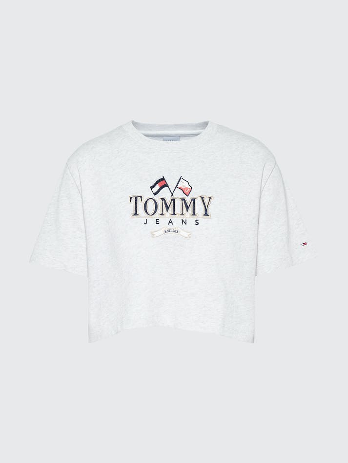 Tommy Jeans Modern Super Cropped Fit Logo Women's T Shirts Silver Grey | V4DkwqjX2iJl