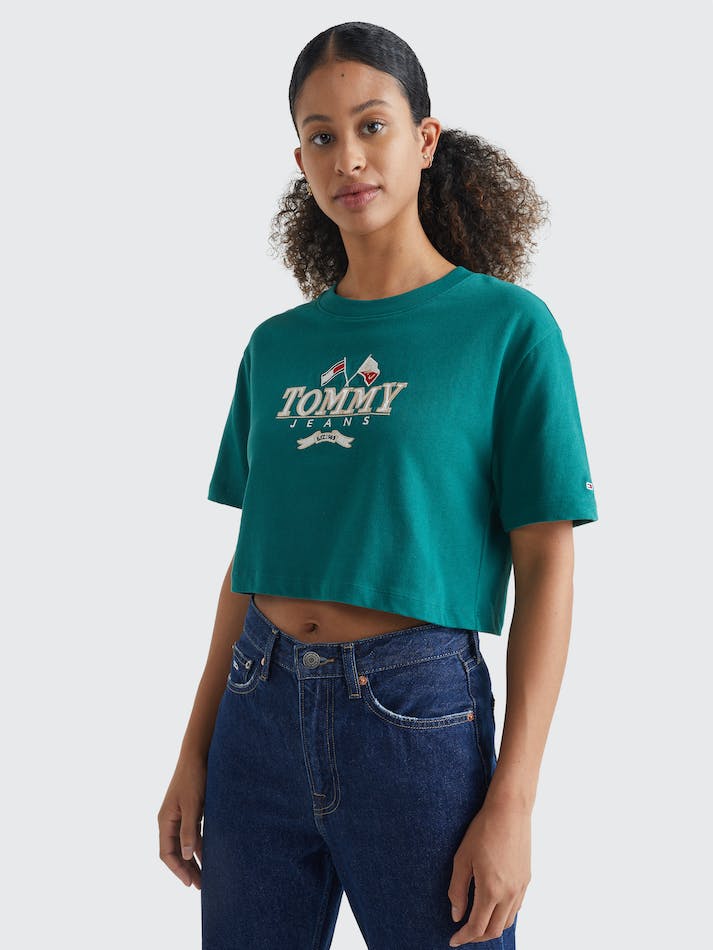 Tommy Jeans Modern Super Cropped Fit Logo Women's T Shirts Dark Green | YOvMEMi1H9Pj