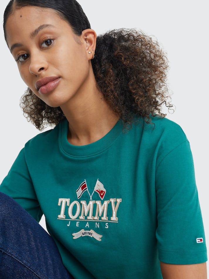 Tommy Jeans Modern Super Cropped Fit Logo Women's T Shirts Dark Green | YOvMEMi1H9Pj