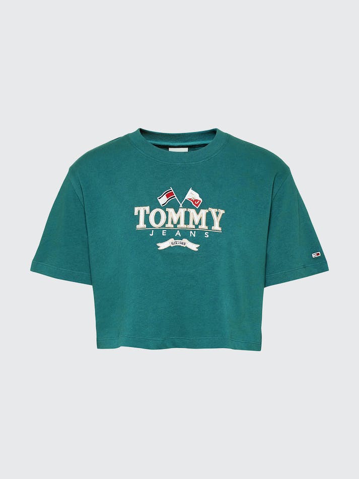 Tommy Jeans Modern Super Cropped Fit Logo Women's T Shirts Dark Green | YOvMEMi1H9Pj