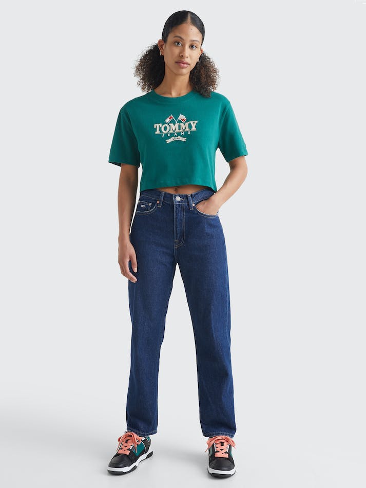 Tommy Jeans Modern Super Cropped Fit Logo Women\'s T Shirts Dark Green | YOvMEMi1H9Pj