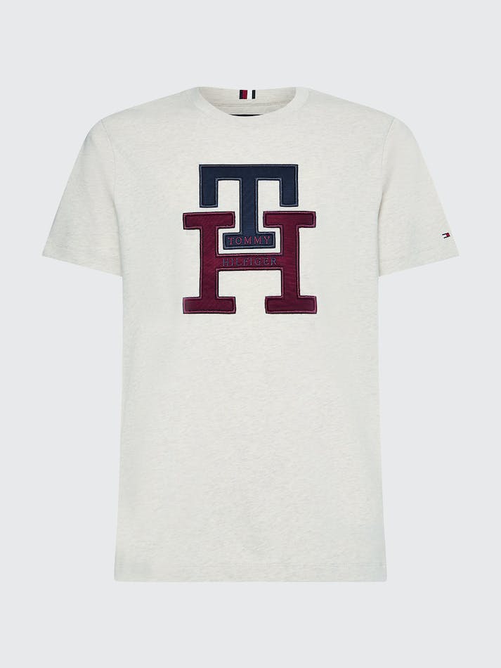 Tommy Hilfiger Monogram Applique Organic Cotton Men's T Shirts Heathered Oatmilk | 5eaemHnf6lUS