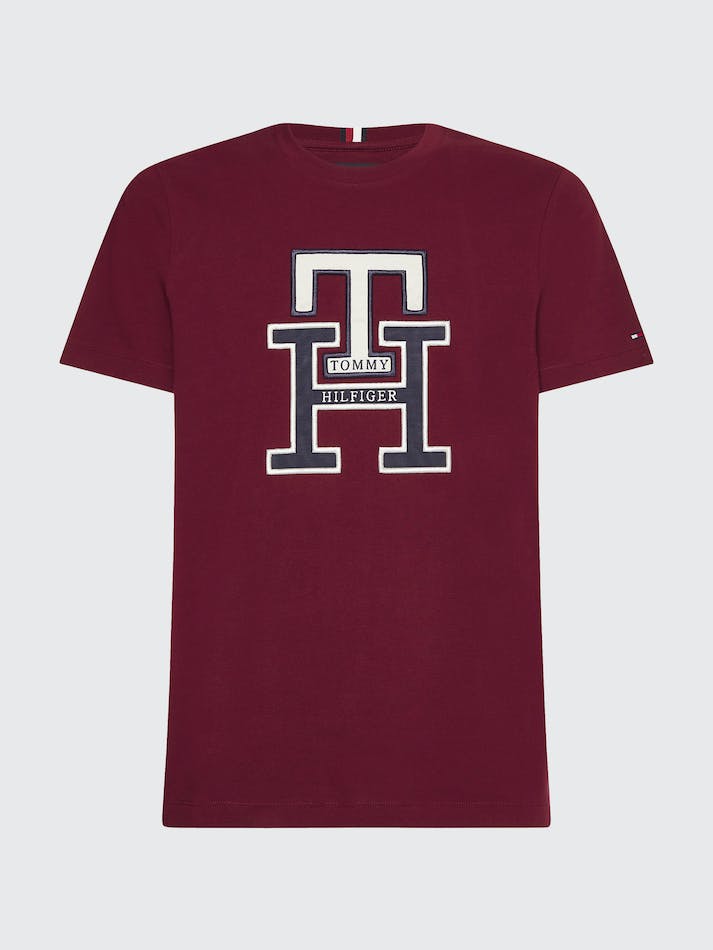 Tommy Hilfiger Monogram Applique Organic Cotton Men's T Shirts Dark Red | JVXbntfioH7d