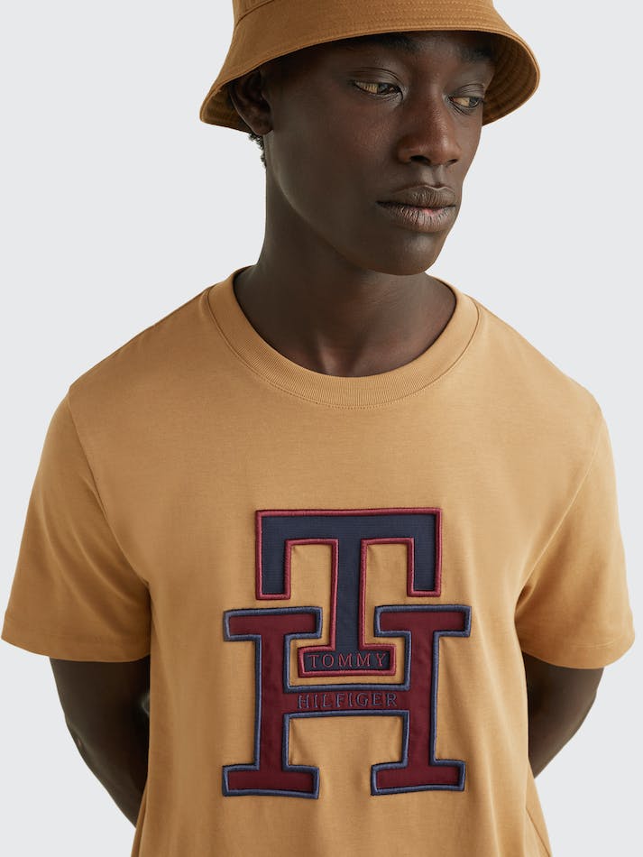 Tommy Hilfiger Monogram Applique Organic Cotton Men's T Shirts Khaki | Ur3sB6EmETAT