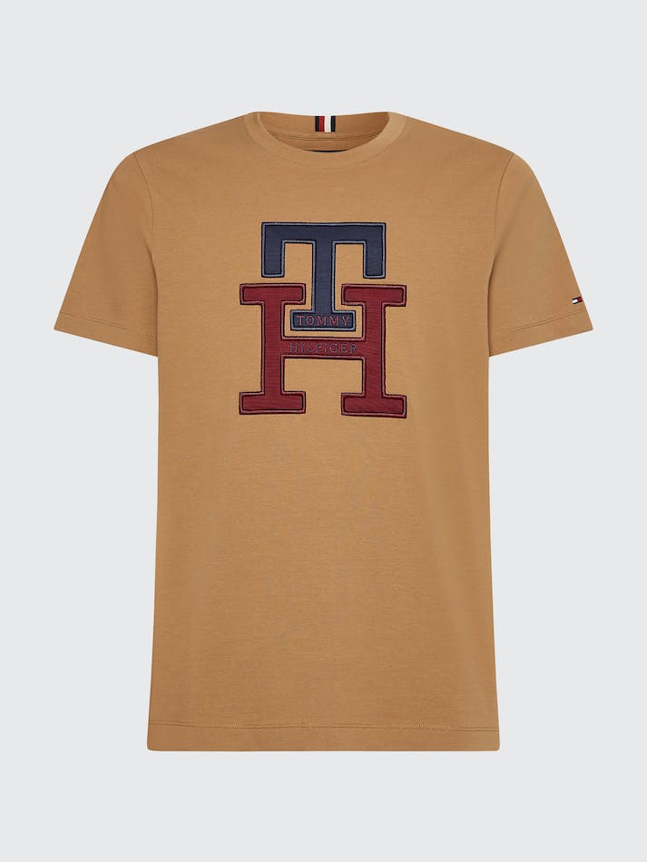 Tommy Hilfiger Monogram Applique Organic Cotton Men's T Shirts Khaki | Ur3sB6EmETAT