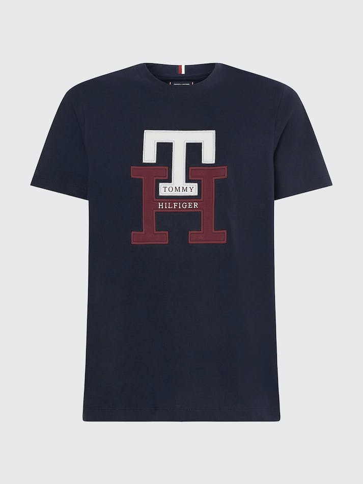 Tommy Hilfiger Monogram Applique Organic Cotton Men's T Shirts Blue | hQ6gho43XBQ6