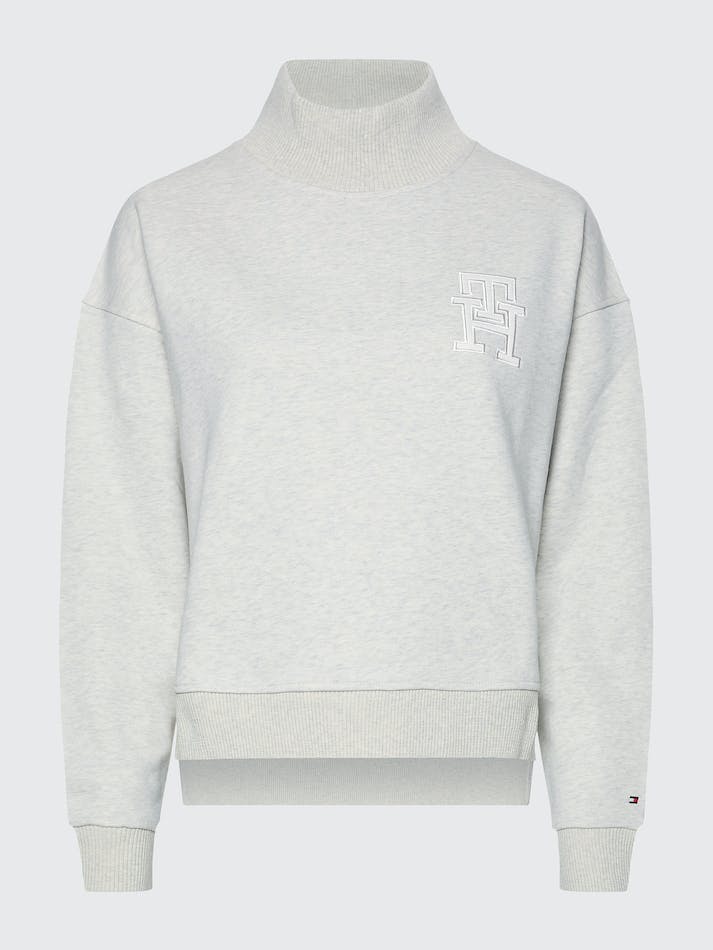 Tommy Hilfiger Monogram Applique Relaxed Mock Turtleneck Women's Sweatshirt Heathered Oatmilk | 61r1r9nXPArd