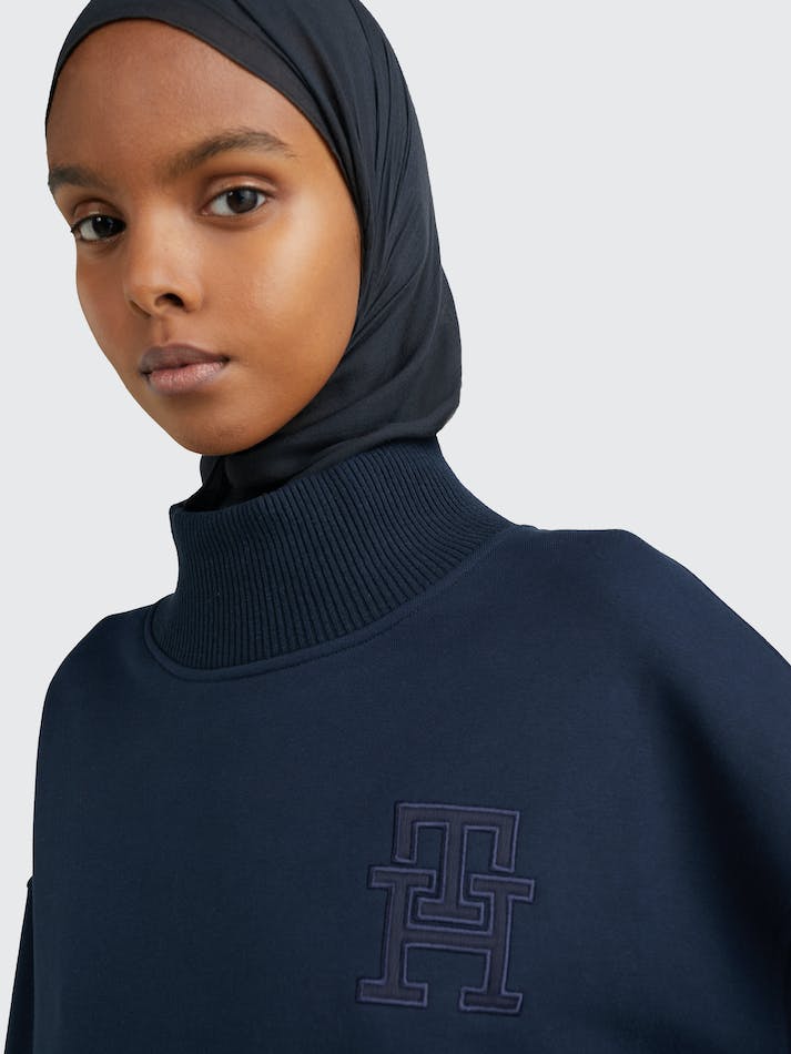 Tommy Hilfiger Monogram Applique Relaxed Mock Turtleneck Women's Sweatshirt Blue | YsXpchnPtee9