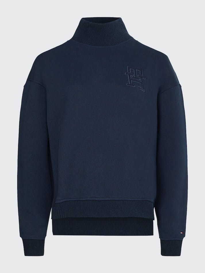 Tommy Hilfiger Monogram Applique Relaxed Mock Turtleneck Women's Sweatshirt Blue | YsXpchnPtee9