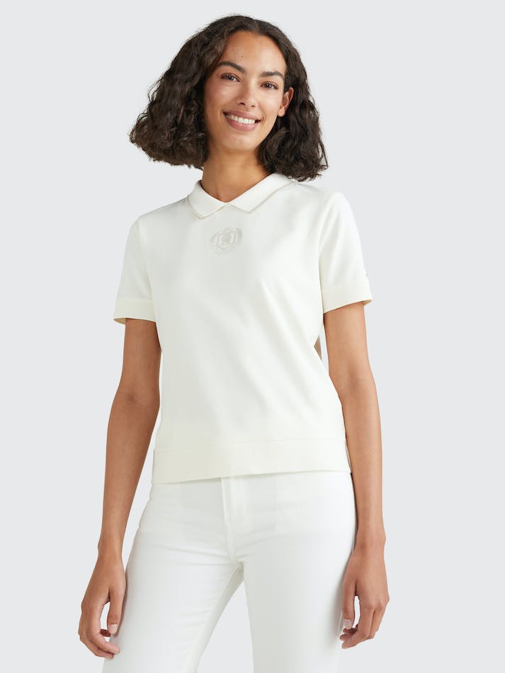 Tommy Hilfiger Monogram Crest Regular Fit Women's Polo Shirts White | JOPl0fTwVn5Q