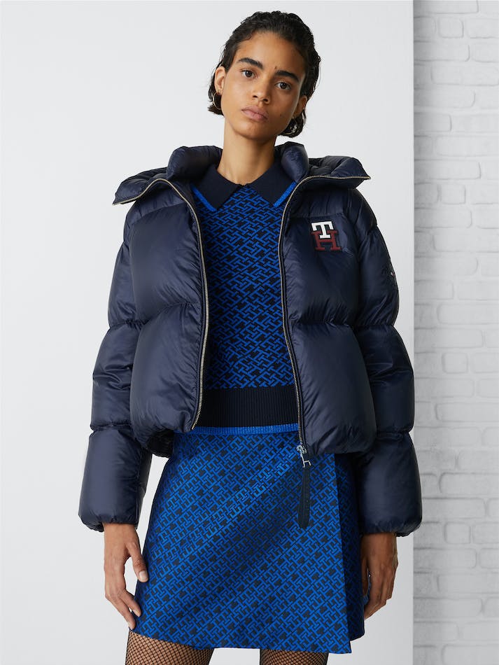 Tommy Hilfiger Monogram Down-Filled Women's Jackets Blue | 2QMItQKsGh0a