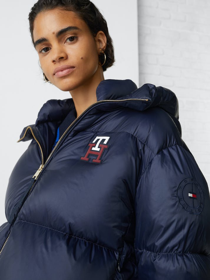 Tommy Hilfiger Monogram Down-Filled Women's Jackets Blue | 2QMItQKsGh0a