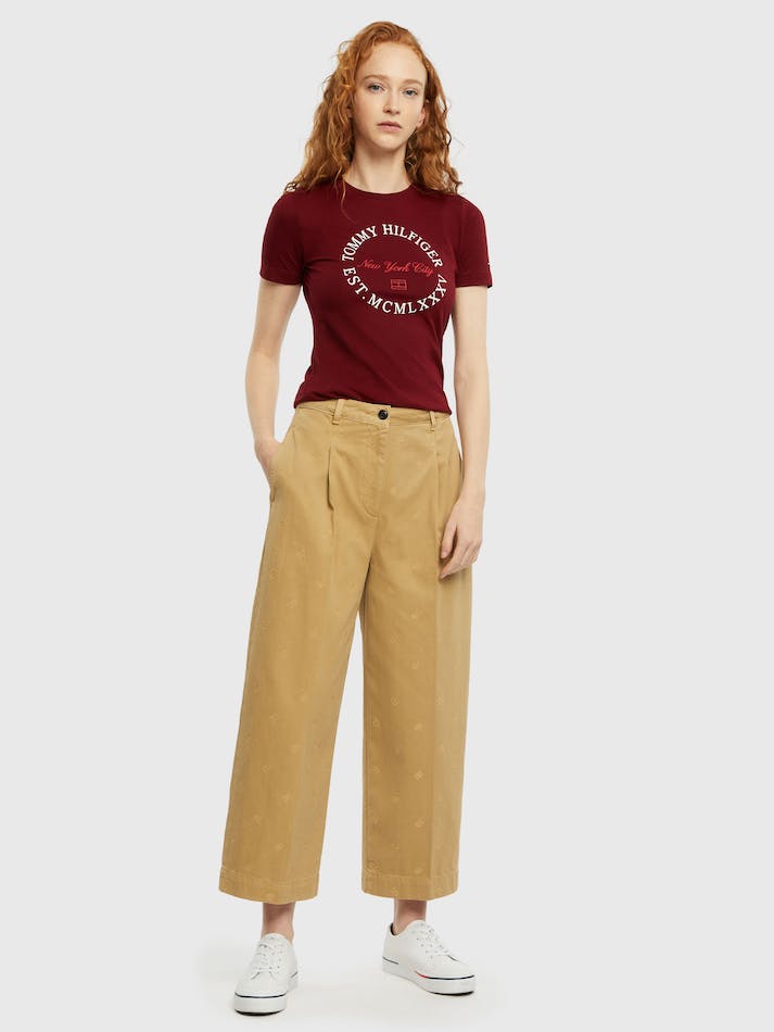 Tommy Hilfiger Monogram Embroidery Relaxed Fit Women's Chino Pants Brown | LcHLxnKuKZ1A