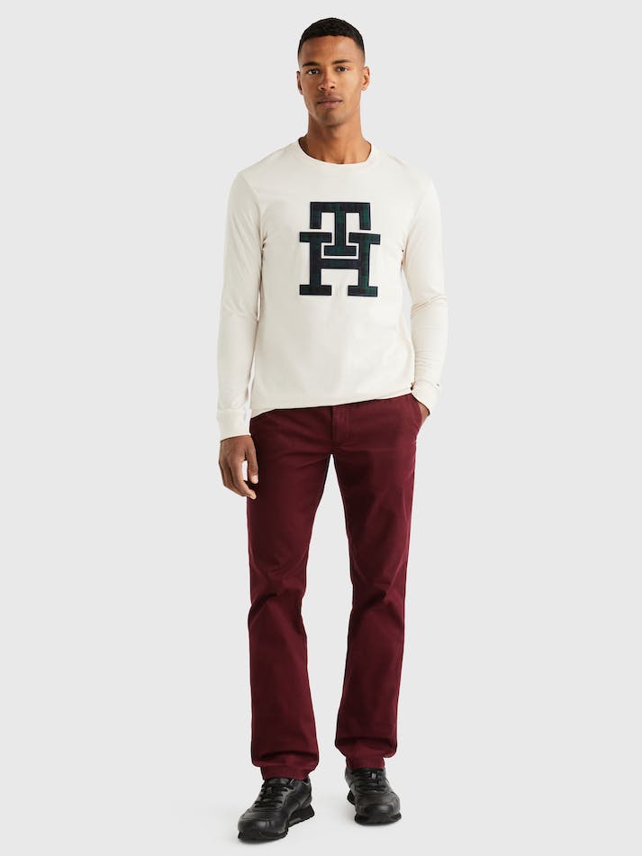 Tommy Hilfiger Monogram Icon Long Sleeve Men's T Shirts White | 8jZdvgH7PeOI