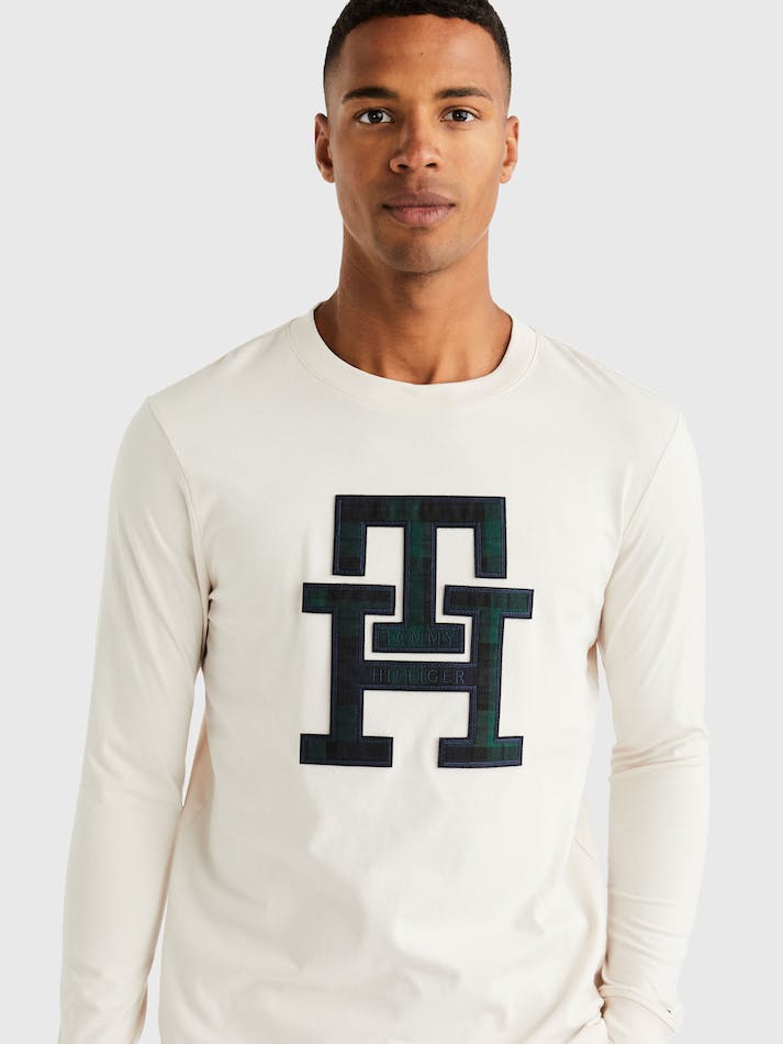 Tommy Hilfiger Monogram Icon Long Sleeve Men's T Shirts White | 8jZdvgH7PeOI