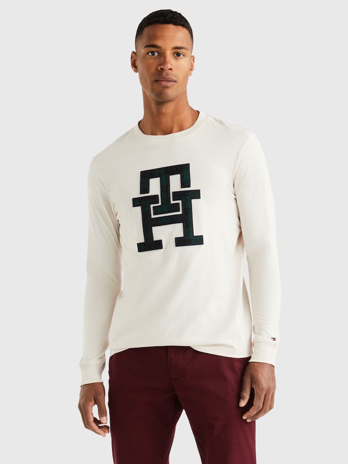 Tommy Hilfiger Monogram Icon Long Sleeve Men\'s T Shirts White | 8jZdvgH7PeOI