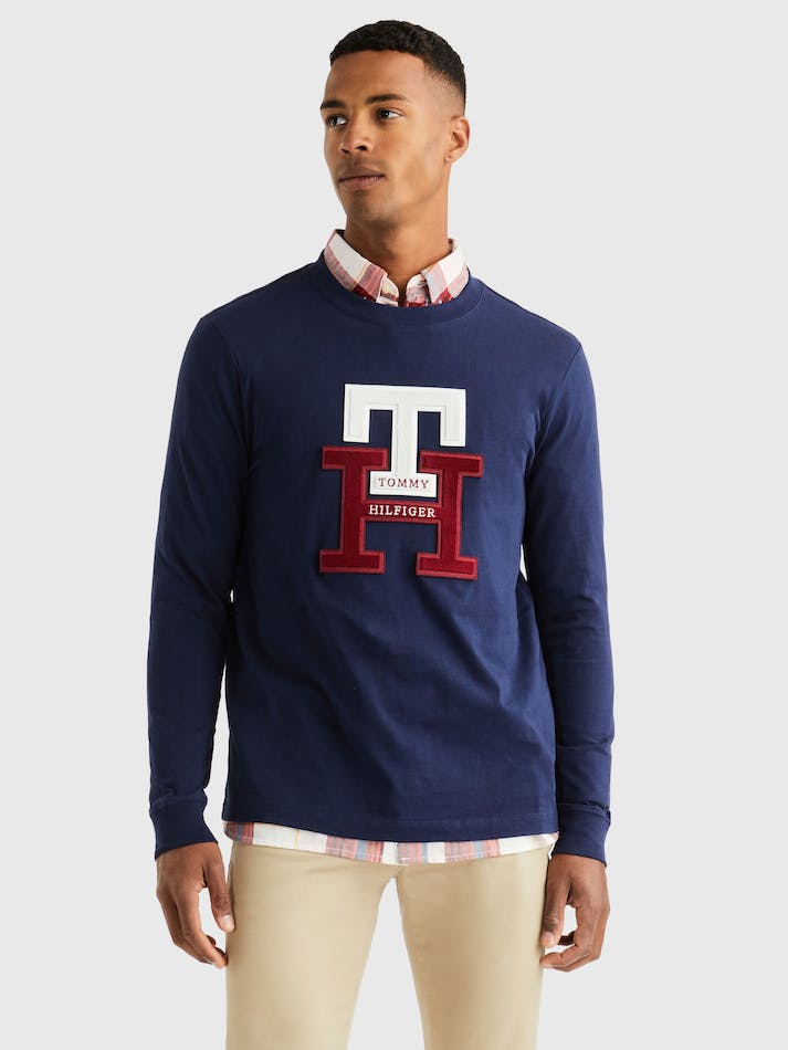 Tommy Hilfiger Monogram Icon Long Sleeve Men\'s T Shirts Navy | IRW1qGjeC4qo