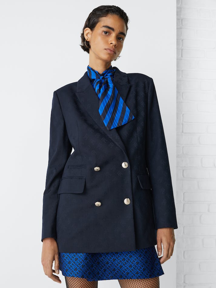 Tommy Hilfiger Monogram Jacquard Women's Blazers Blue | jTLZqOAQtUzh