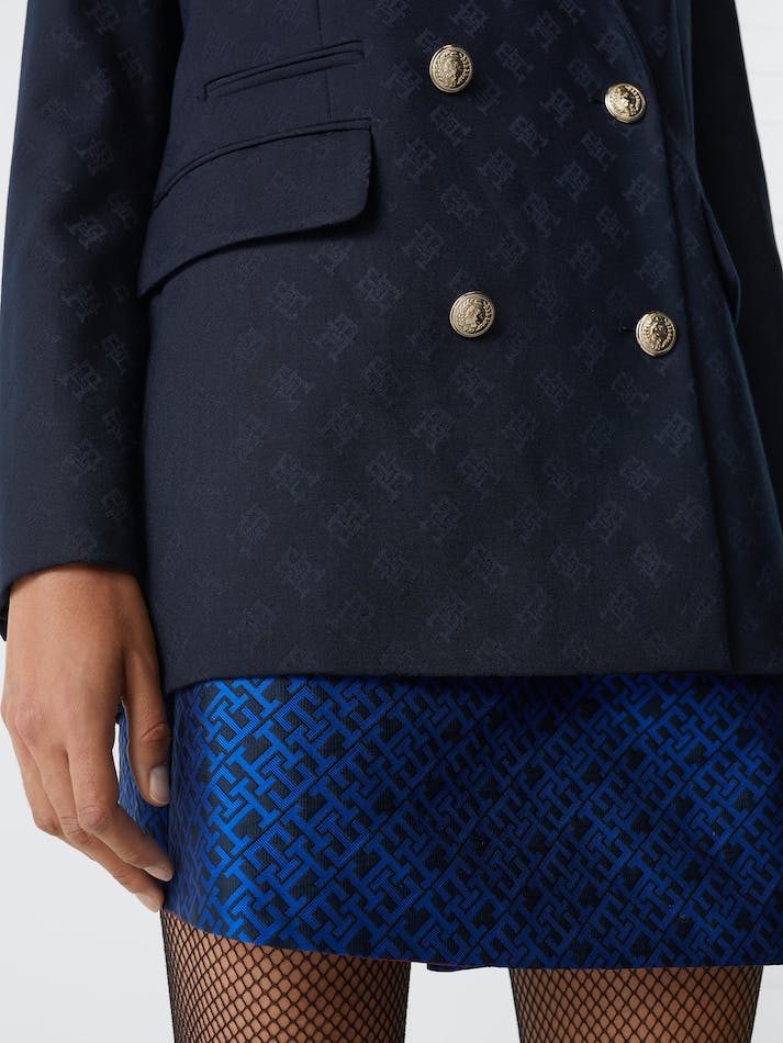 Tommy Hilfiger Monogram Jacquard Women's Blazers Blue | jTLZqOAQtUzh