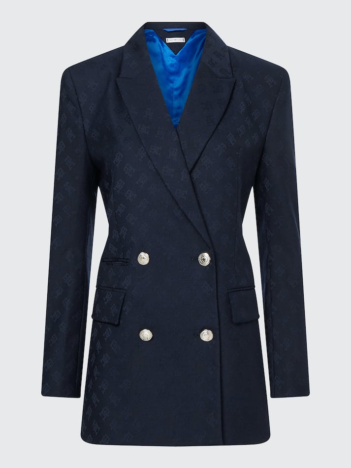 Tommy Hilfiger Monogram Jacquard Women's Blazers Blue | jTLZqOAQtUzh