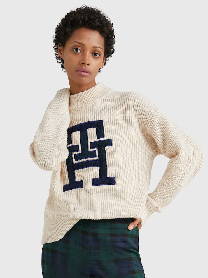 Tommy Hilfiger Monogram Relaxed Fit Women's Sweaters Heathered Oatmilk | lBuELHANkcEM