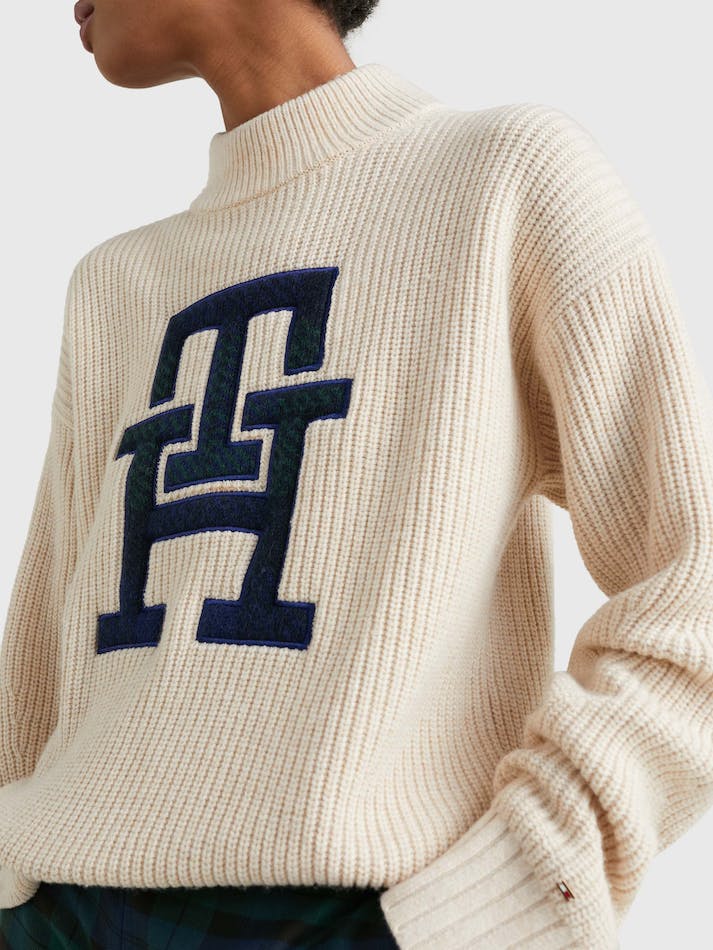 Tommy Hilfiger Monogram Relaxed Fit Women's Sweaters Heathered Oatmilk | lBuELHANkcEM