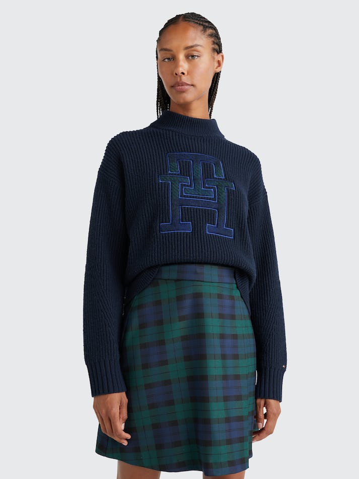 Tommy Hilfiger Monogram Relaxed Fit Women's Sweaters Blue | uVupCWbKs7WT