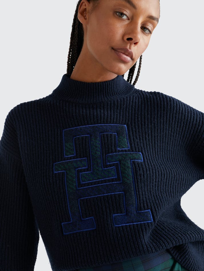 Tommy Hilfiger Monogram Relaxed Fit Women's Sweaters Blue | uVupCWbKs7WT