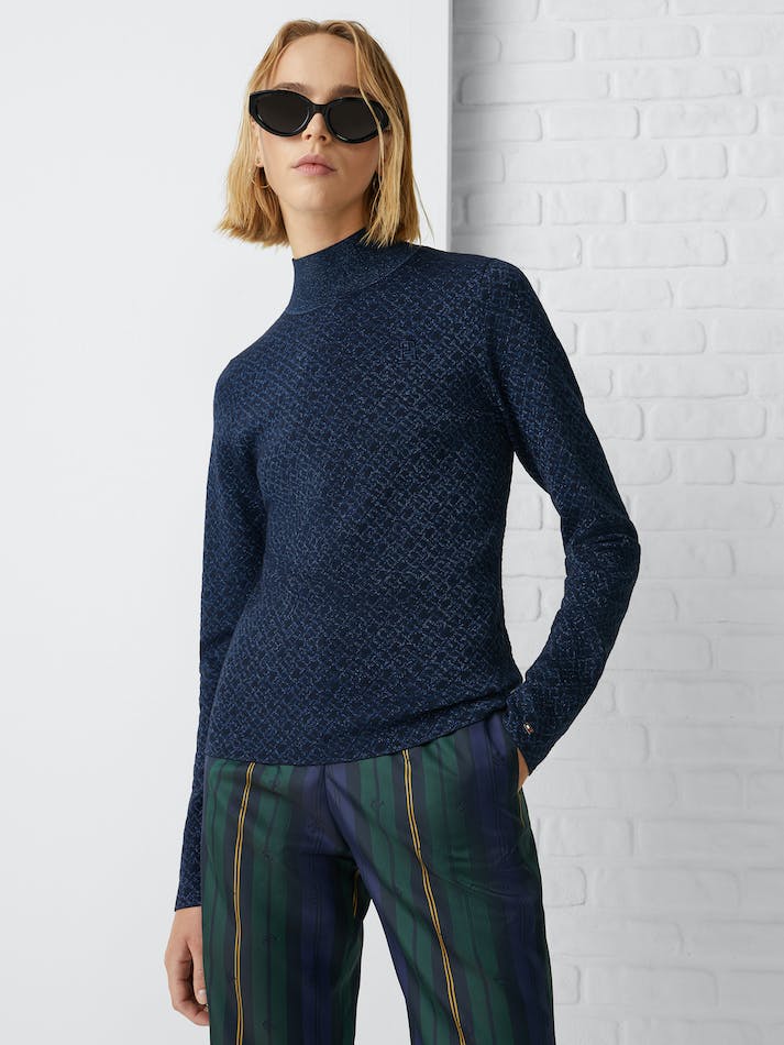 Tommy Hilfiger Monogram Roll Neck Women's Sweaters Tonal Monogram Jacqu | UKg3YMcevbSf