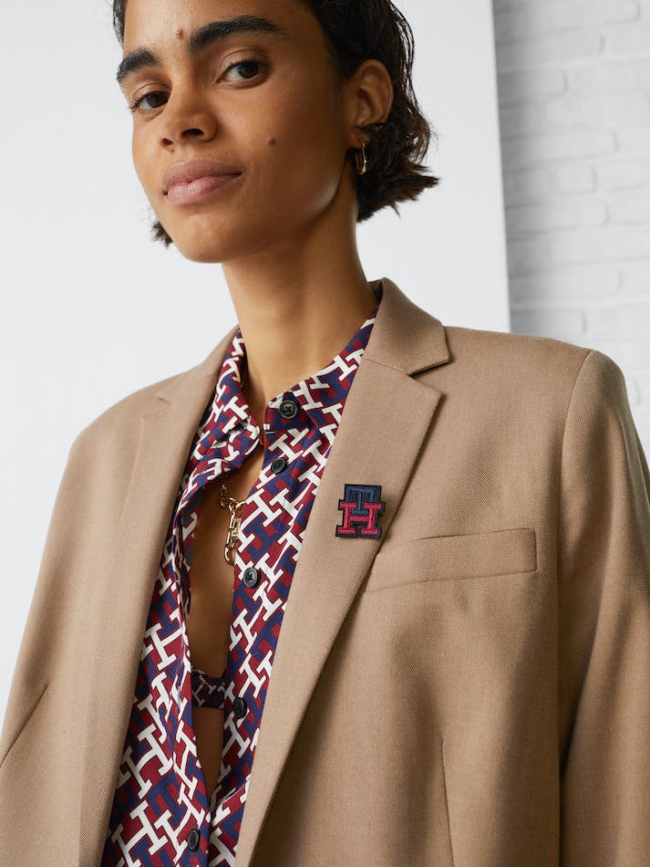 Tommy Hilfiger Monogram Single-Breasted Women's Blazers Khaki | nmo26y9ZFGV4