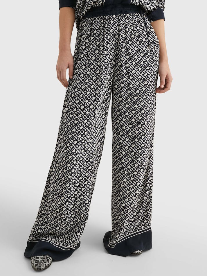 Tommy Hilfiger Monogram Wide Leg Women's Trousers Monogram Prep Border | MTSg23q6aiyQ