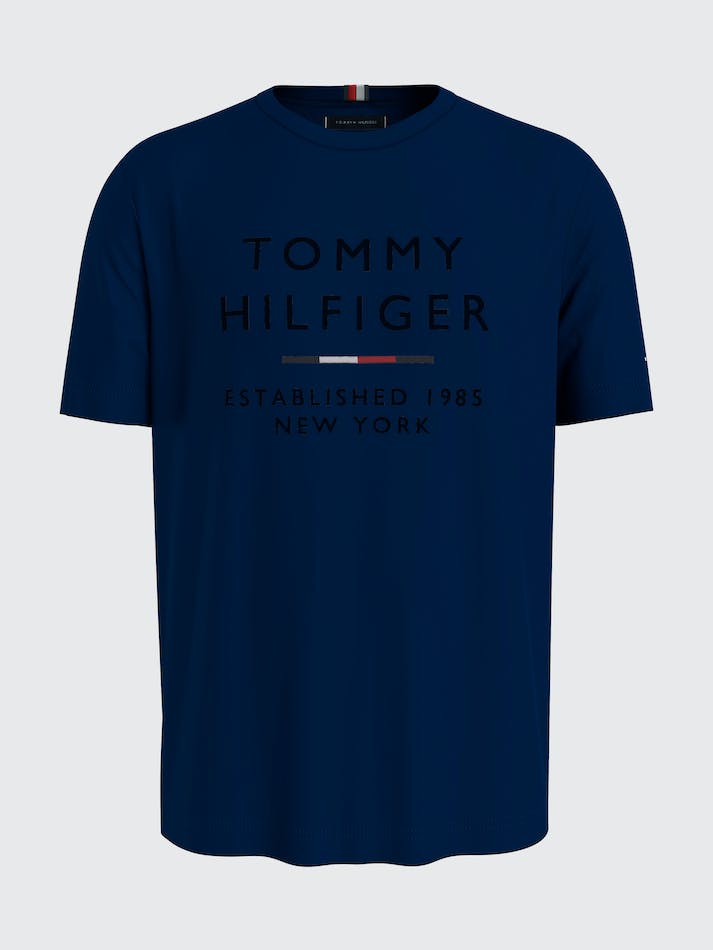 Tommy Hilfiger NYC Flock Logo Men's T Shirts Blue | jqzV9ZRm1593