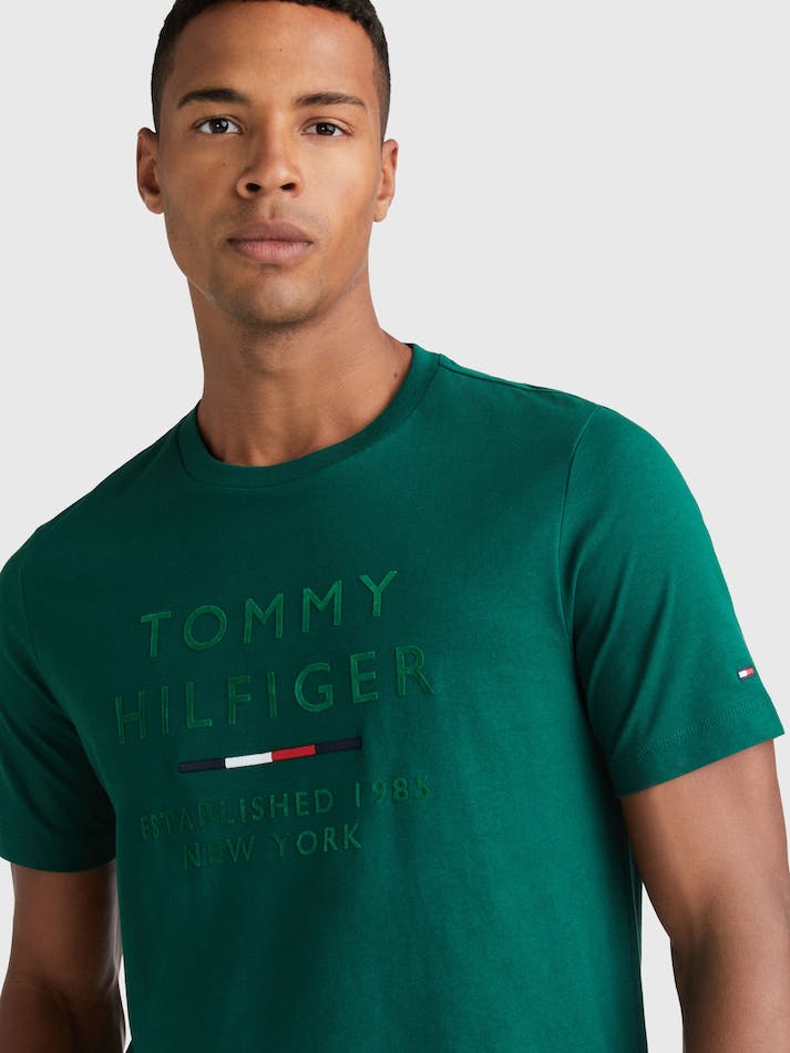 Tommy Hilfiger NYC Flock Logo Men's T Shirts Green | SVi0a6fu0yAY